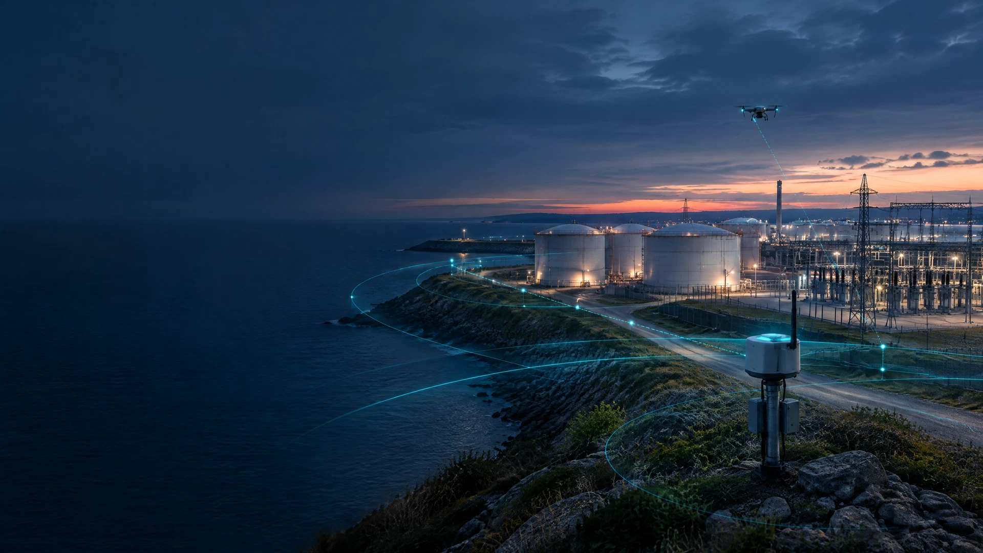 Critical infrastructure site with a passive drone awareness sensor