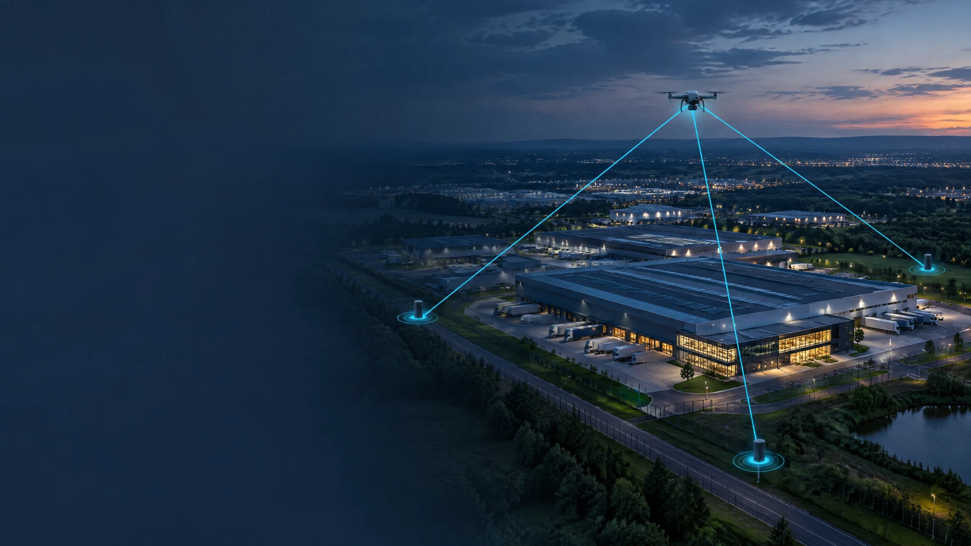 Distributed acoustic localization nodes around a logistics campus